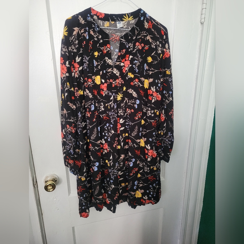 Old‎ Navy Black Floral Multicolor Blouse Top Womens XL/TG Long Sleeve
